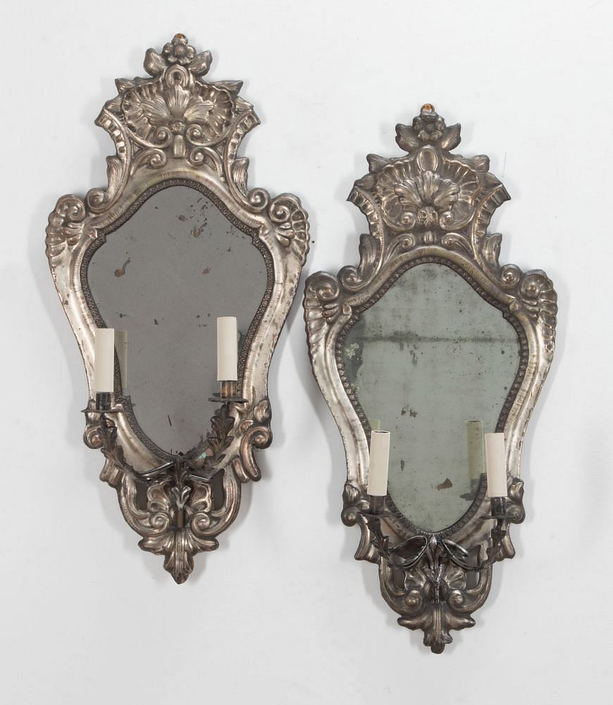 Pair of 18th Century Italian Silver Girandole Mirror Wall Lights LW2341372