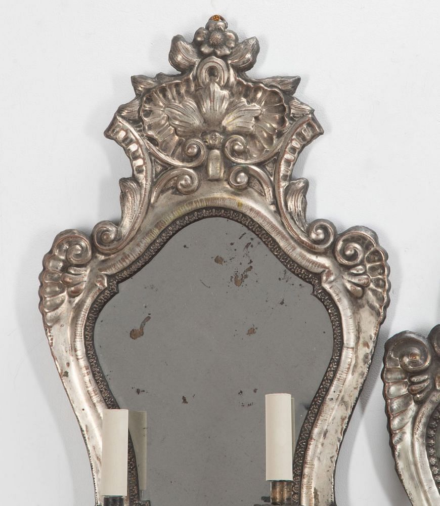 Pair of 18th Century Italian Silver Girandole Mirror Wall Lights LW2341372