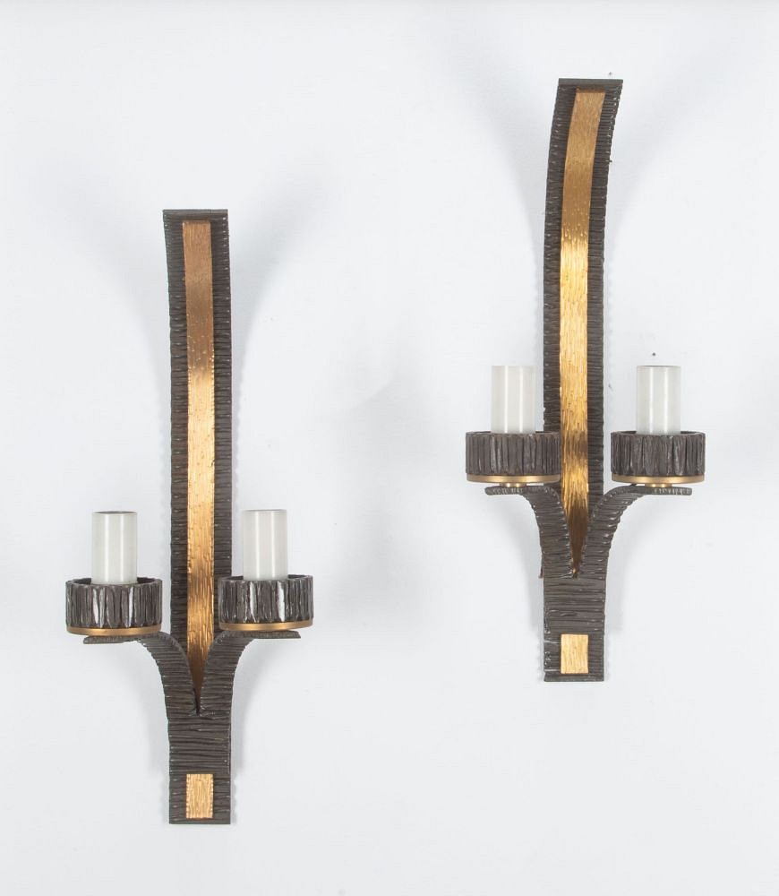 20th Century Pair of Bronzed and Gilt Bronze Iron Wall Lights LW6538053