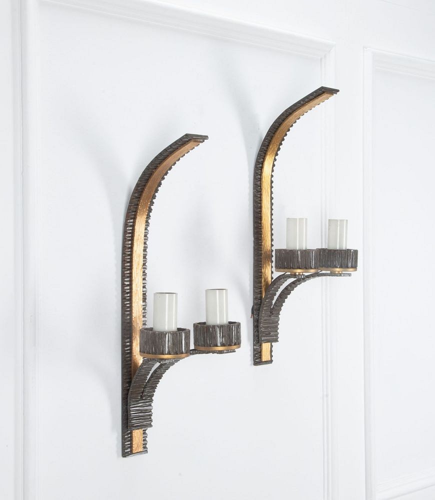 20th Century Pair of Bronzed and Gilt Bronze Iron Wall Lights LW6538053