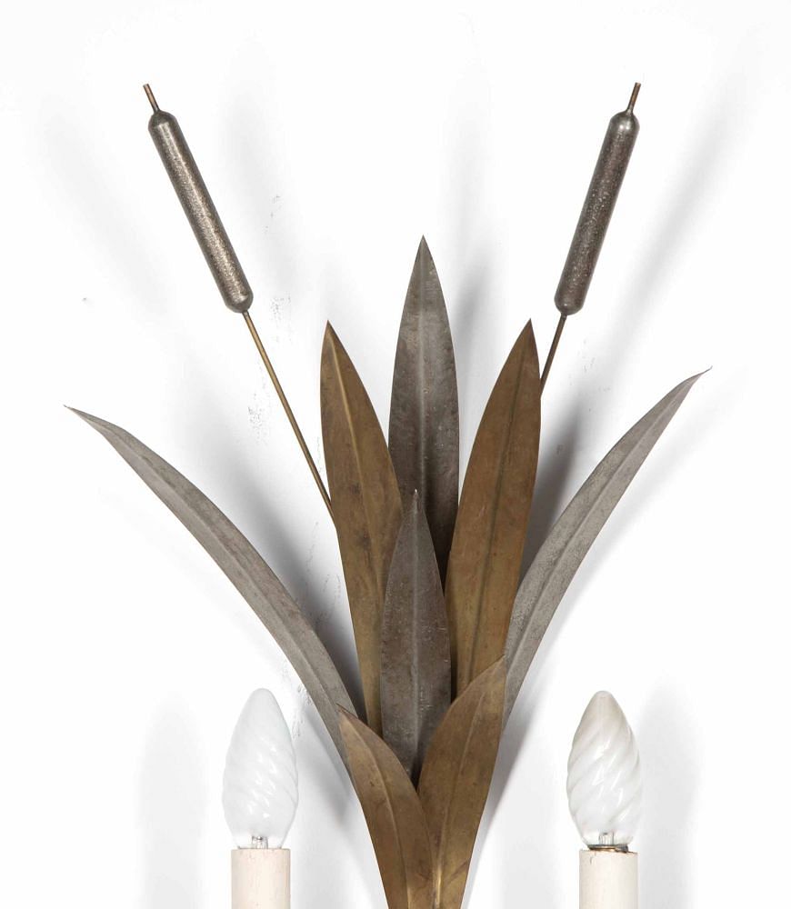 Pair of French Art Deco Bullrush Toleware Wall Lights LW8039755