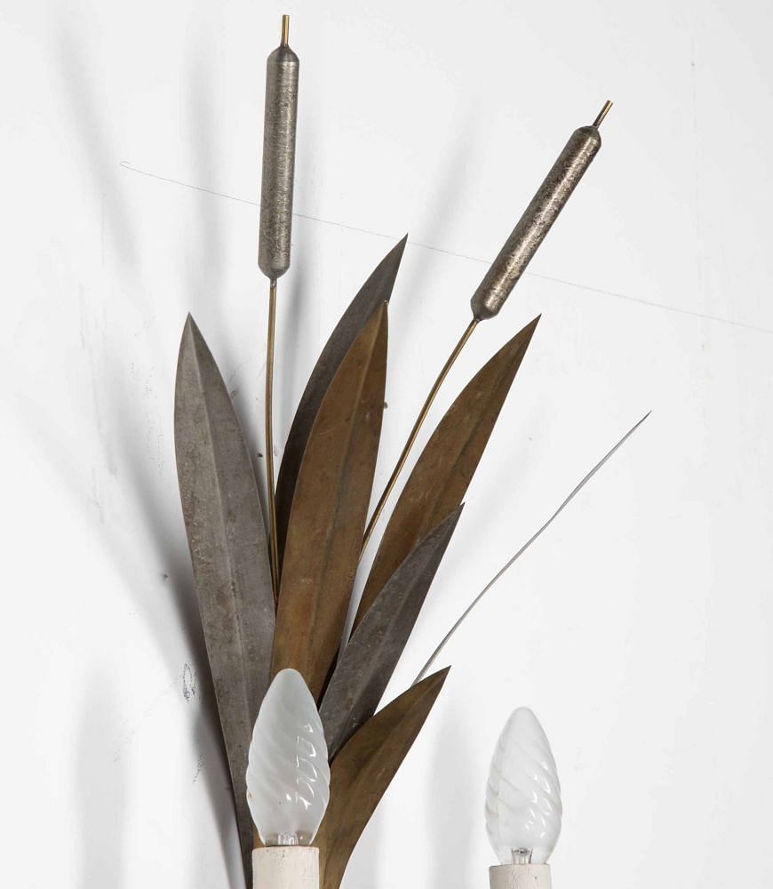 Pair of French Art Deco Bullrush Toleware Wall Lights LW8039755