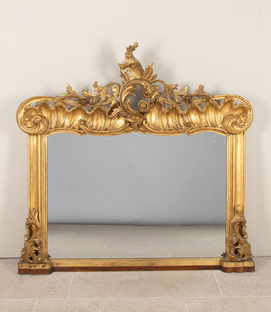 19th Century English Carved Giltwood Overmantle Mirror MI2543384