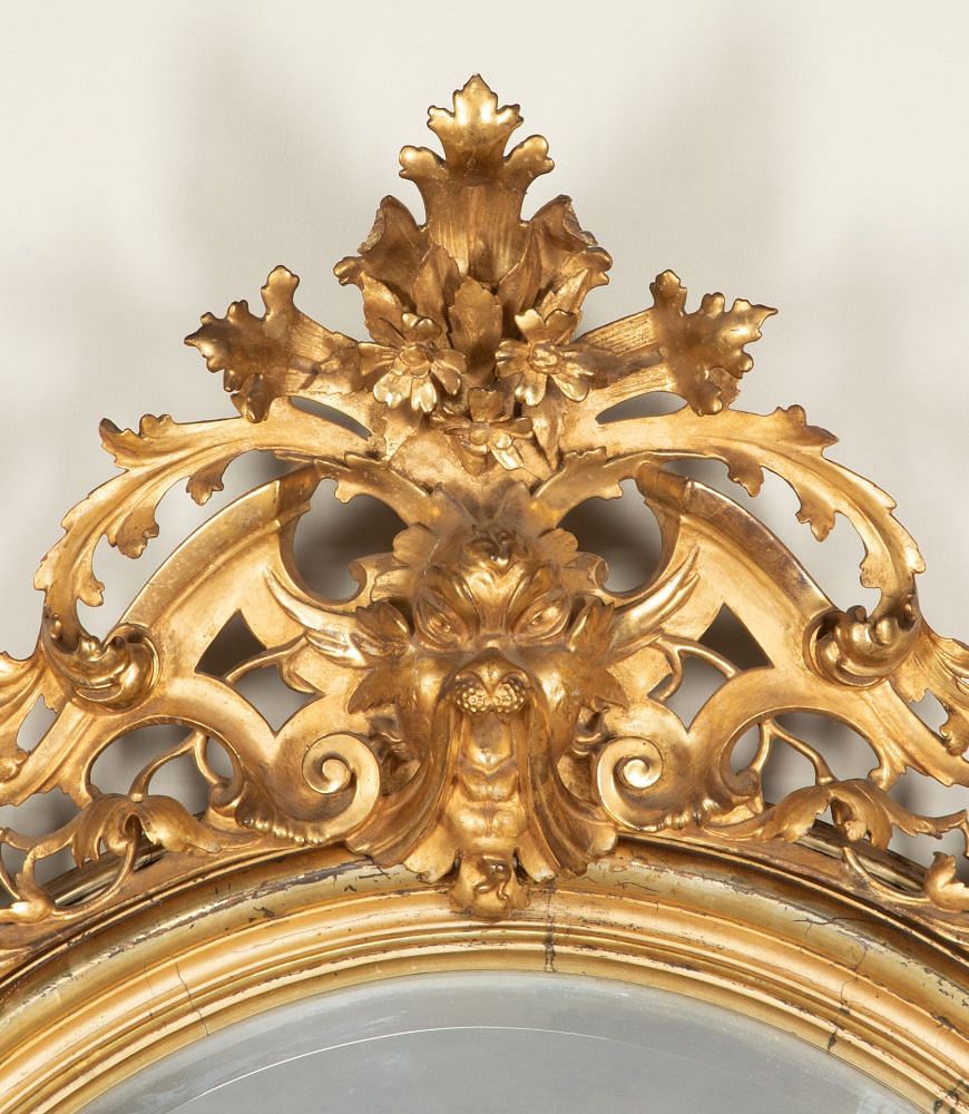 Large 19th Century French Renaissance Style Oval Giltwood Mirror MI3442954