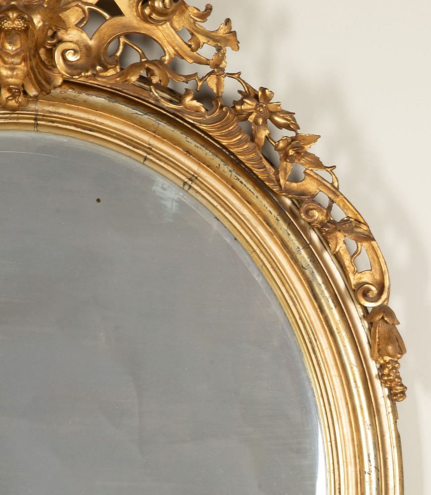Large 19th Century French Renaissance Style Oval Giltwood Mirror MI3442954