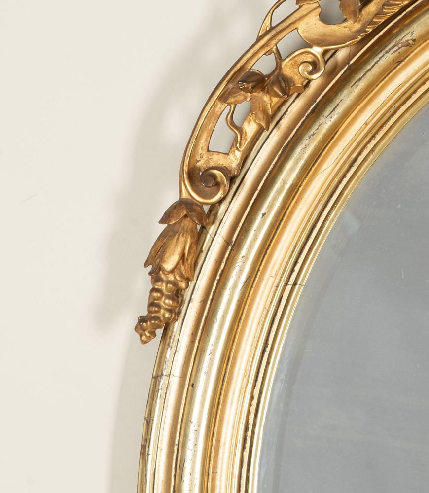 Large 19th Century French Renaissance Style Oval Giltwood Mirror MI3442954