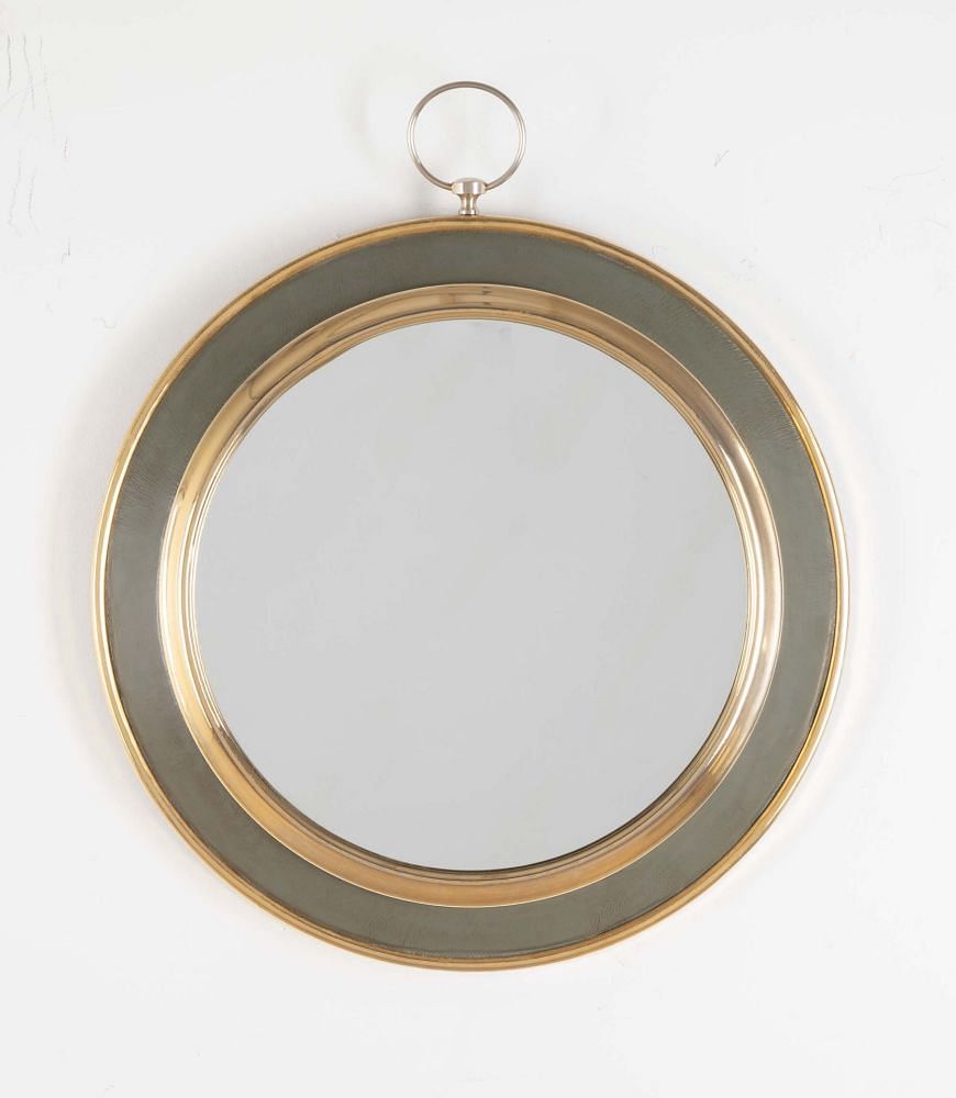Mid-Century Spanish Circular Leather Framed Mirror MI3842776