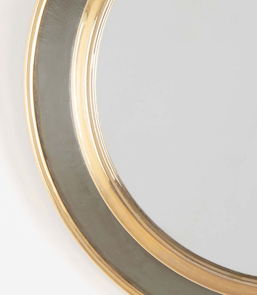 Mid-Century Spanish Circular Leather Framed Mirror MI3842776
