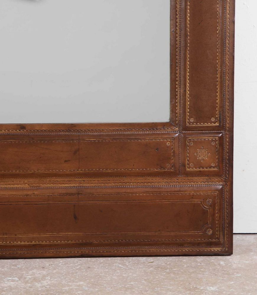 Mid-Century Spanish Tooled Leather Mirror MI3842778
