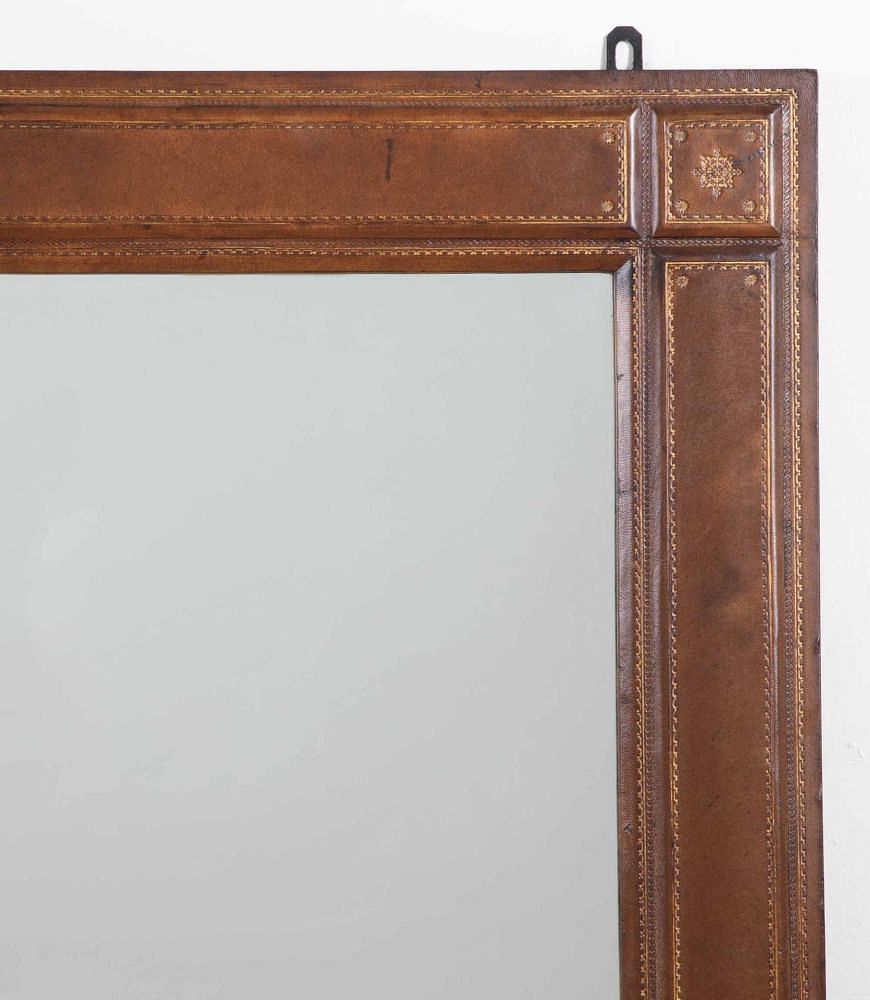 Mid-Century Spanish Tooled Leather Mirror MI3842778