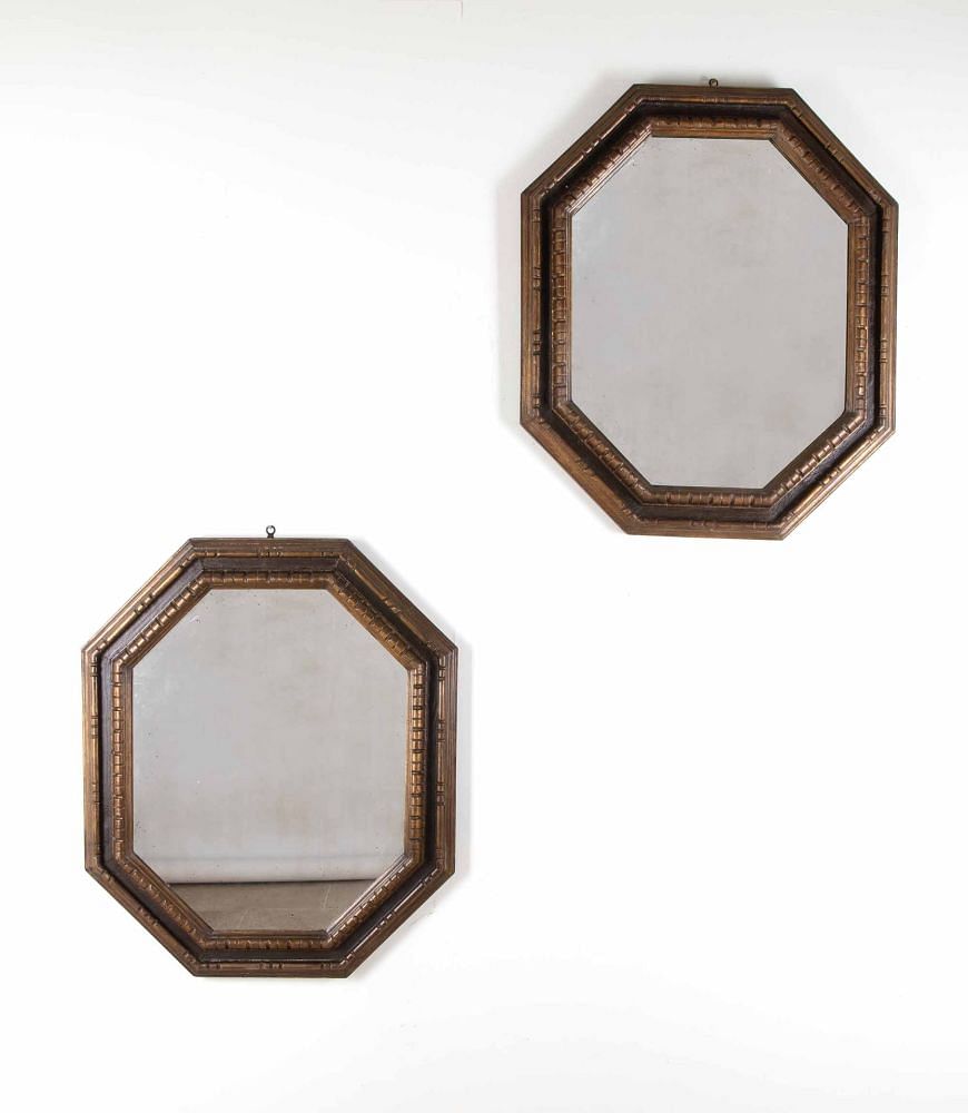 Pair of 19th Century Italian Bolection Ebonised and Gilt Mirrors MI3842780