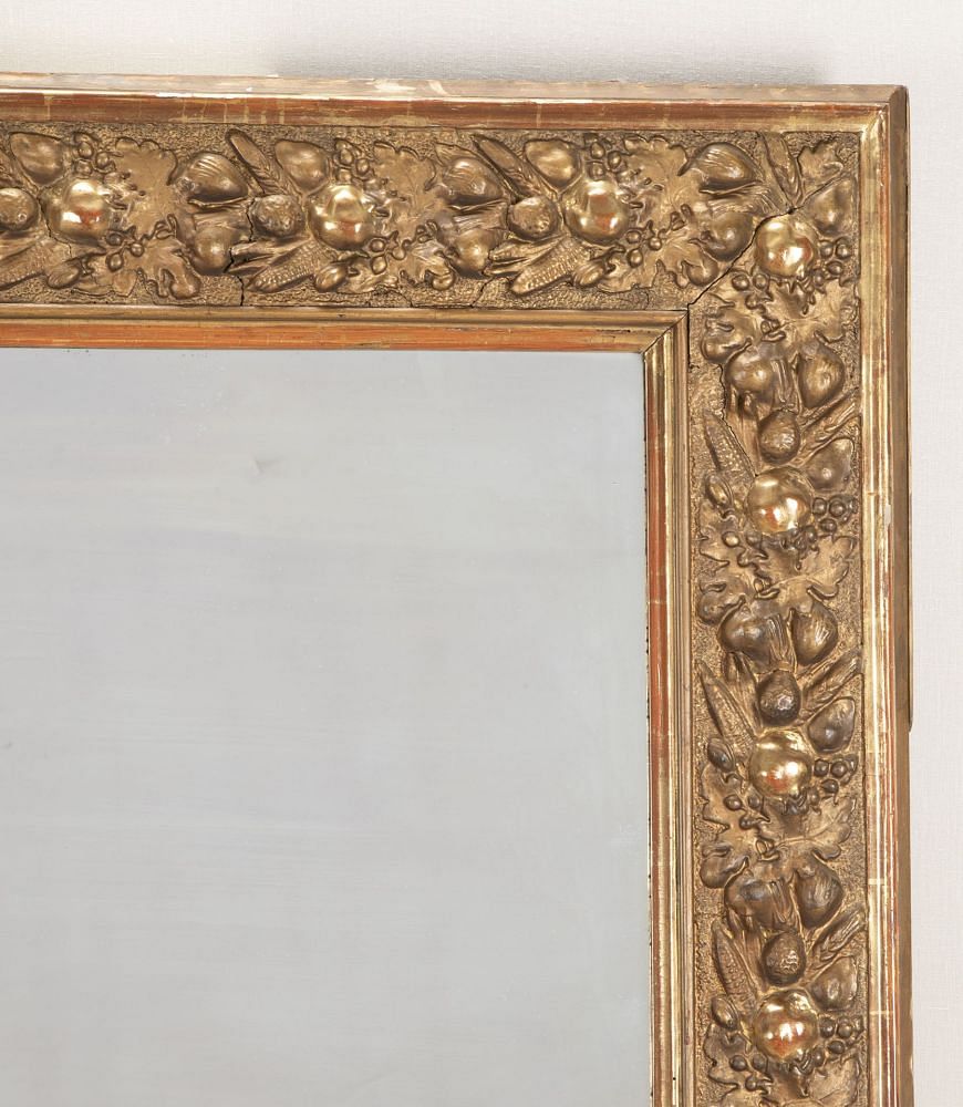 Large Late 19th Century French Gilt Frame Mirror with Fruit Decoration MI4843136