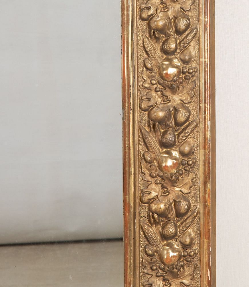 Large Late 19th Century French Gilt Frame Mirror with Fruit Decoration MI4843136