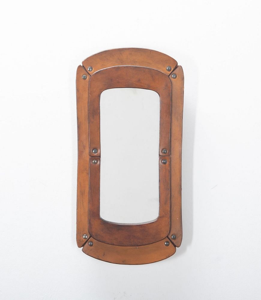 Mid Century Leather Framed Wall Mirror MI8037390