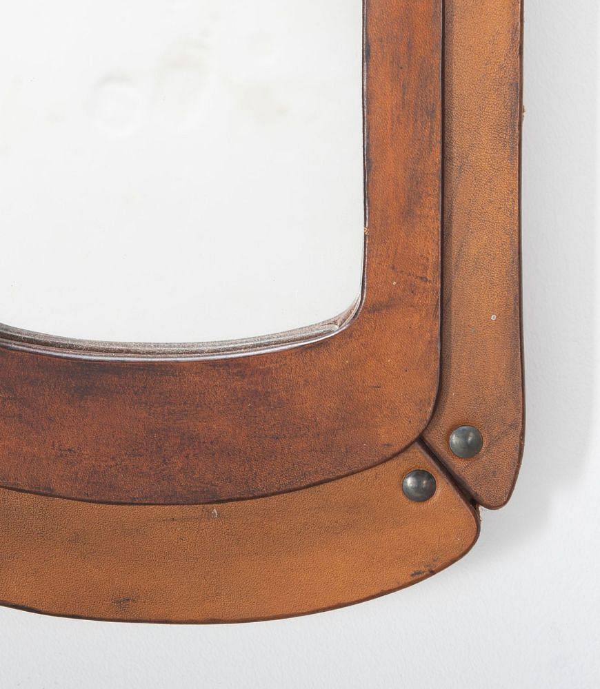 Mid Century Leather Framed Wall Mirror MI8037390