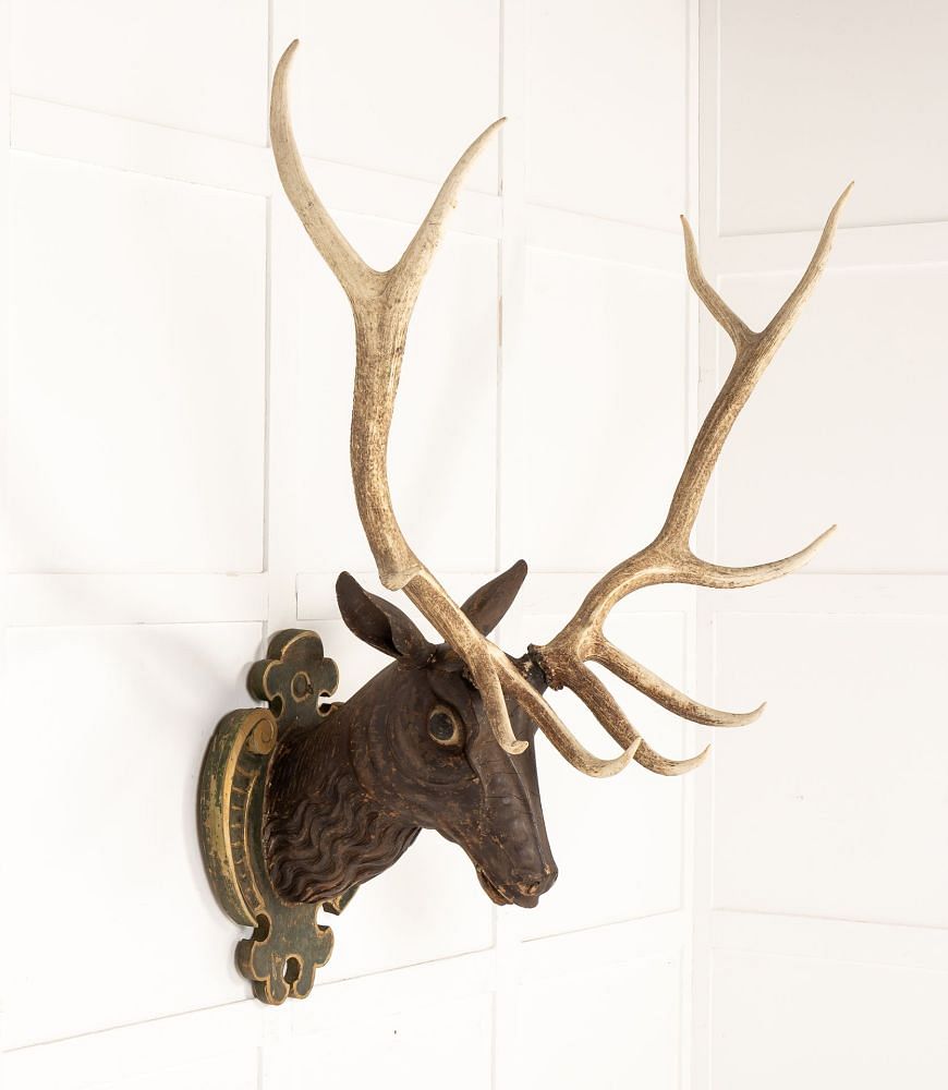 Large 19th Century Carved Wooden Stag Head OF0642845