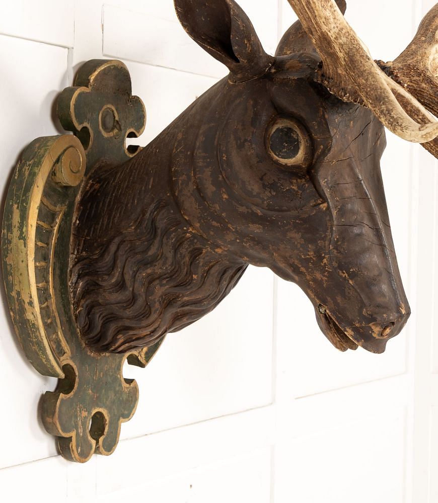 Large 19th Century Carved Wooden Stag Head OF0642845