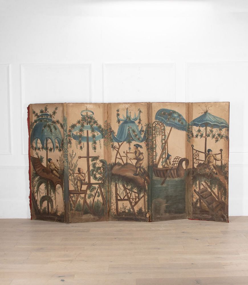 Early 19th Century French Five Fold Painted Screen OF4236212
