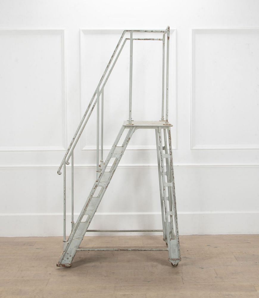 Early 20th Century French Industrial Iron Library Ladder OF4457575