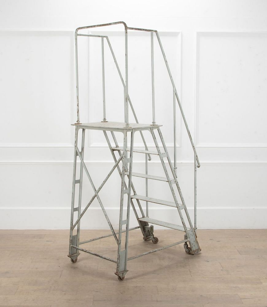 Early 20th Century French Industrial Iron Library Ladder OF4457575
