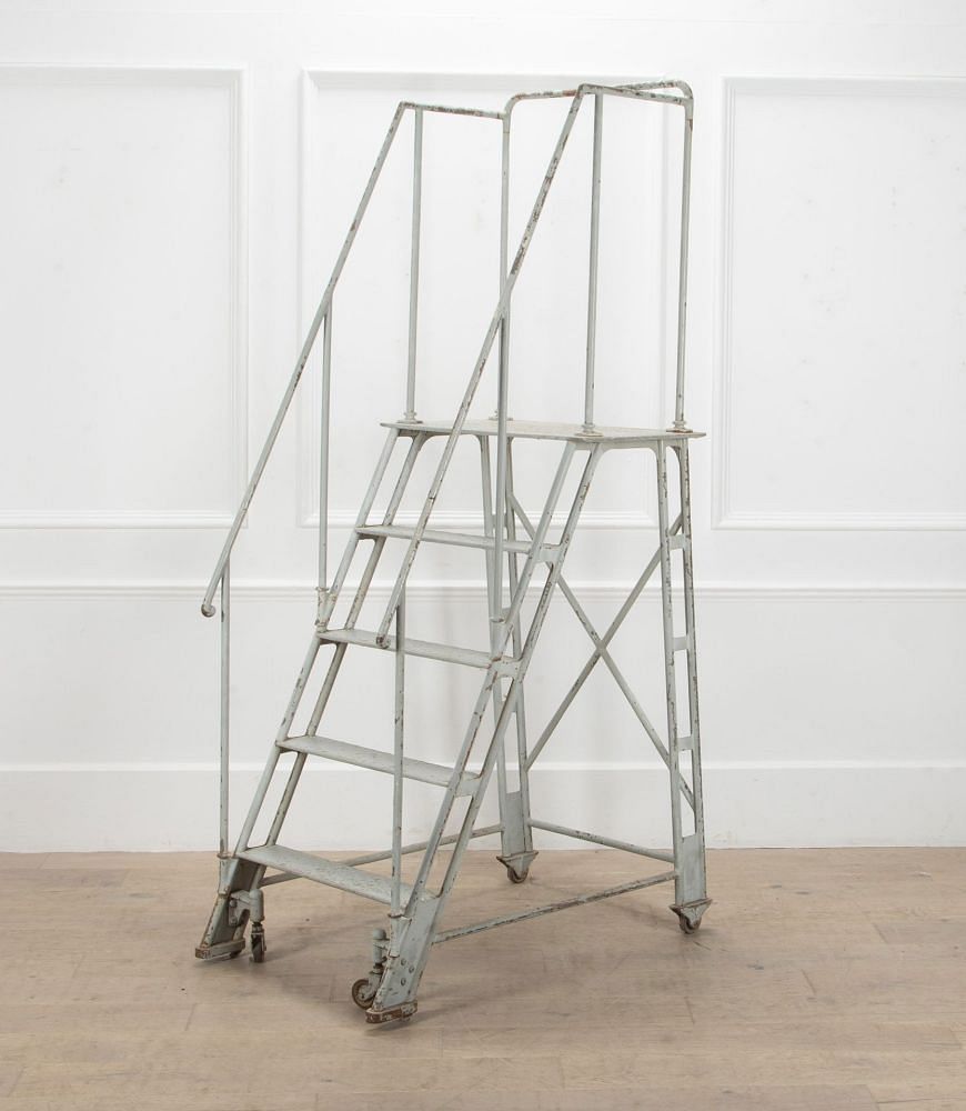 Early 20th Century French Industrial Iron Library Ladder OF4457575