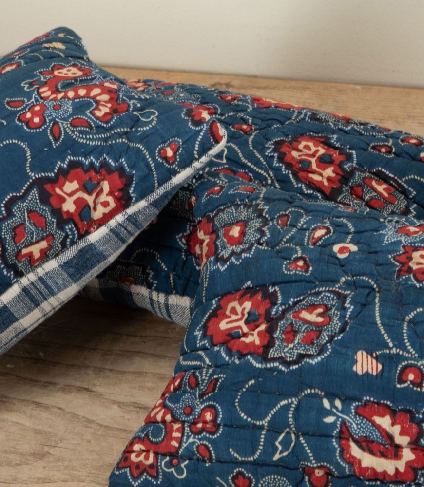 19th Century  French Indigo and Madder Red Cotton Lavender Cushion RT4241851