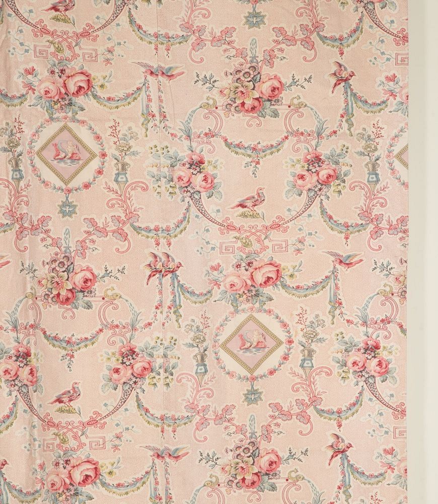 Large Set of 19th Century French Roses & Birds Linen Cotton Curtains RT4242532