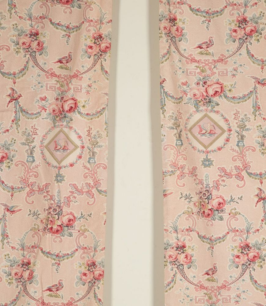 Large Set of 19th Century French Roses & Birds Linen Cotton Curtains RT4242532