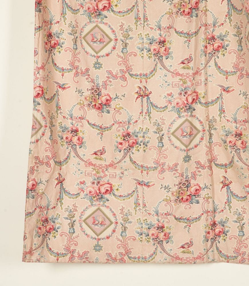 Large Set of 19th Century French Roses & Birds Linen Cotton Curtains RT4242532