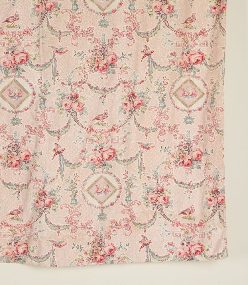 Large Set of 19th Century French Roses & Birds Linen Cotton Curtains RT4242532