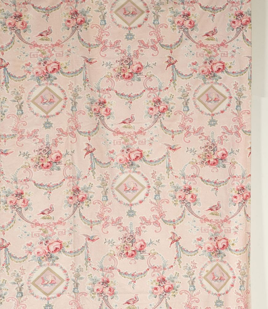 Large Set of 19th Century French Roses & Birds Linen Cotton Curtains RT4242532