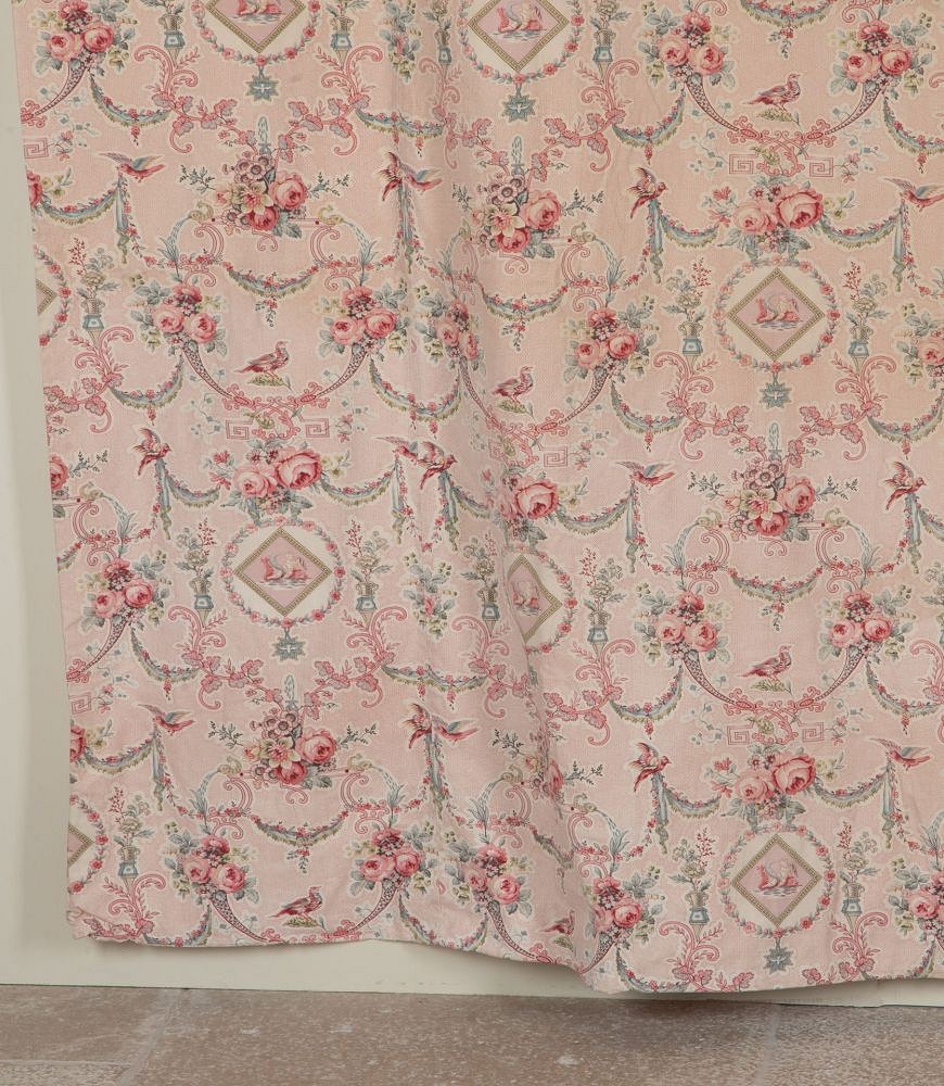 Large Set of 19th Century French Roses & Birds Linen Cotton Curtains RT4242532