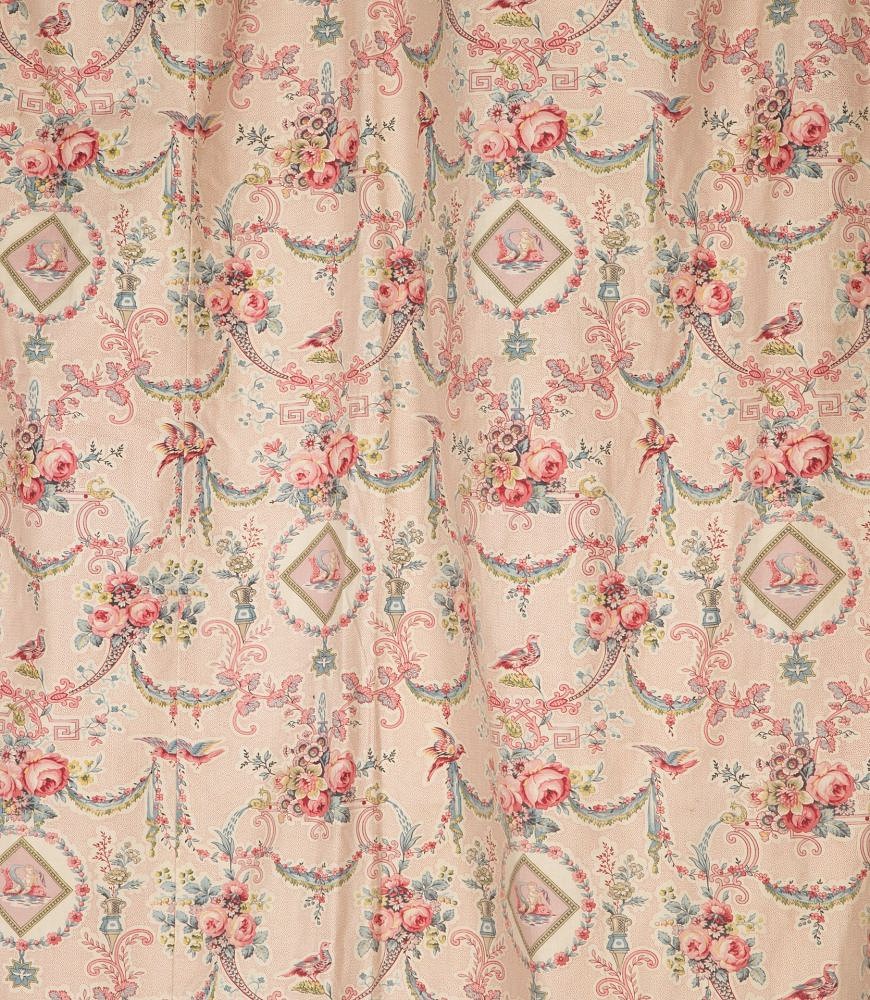 Large Set of 19th Century French Roses & Birds Linen Cotton Curtains RT4242532
