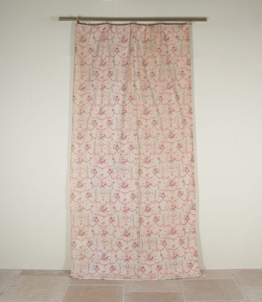 Large Set of 19th Century French Roses & Birds Linen Cotton Curtains RT4242532