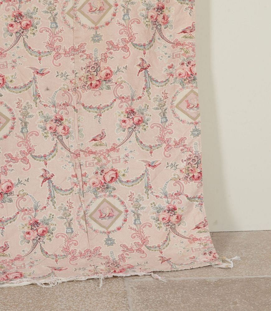 Large Set of 19th Century French Roses & Birds Linen Cotton Curtains RT4242532