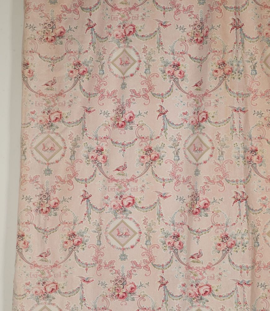 Large Set of 19th Century French Roses & Birds Linen Cotton Curtains RT4242532