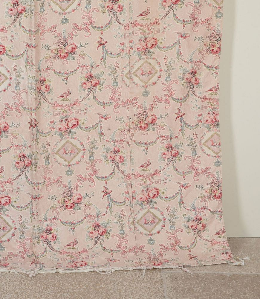 Large Set of 19th Century French Roses & Birds Linen Cotton Curtains RT4242532