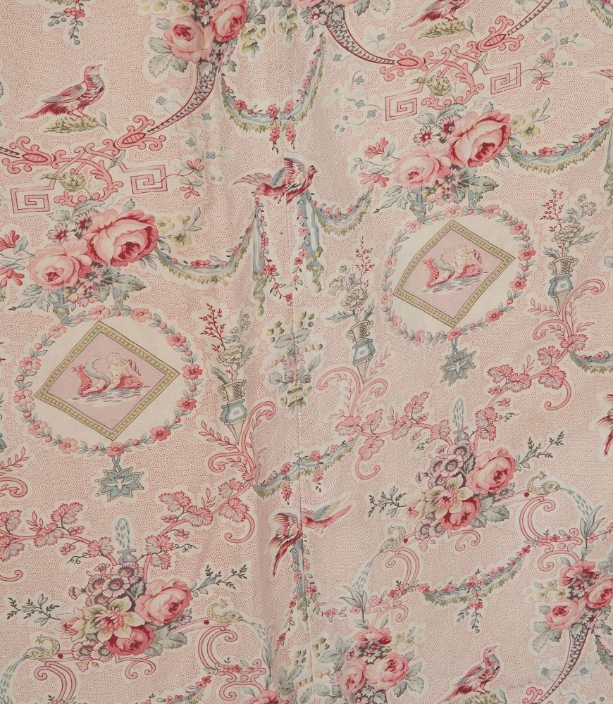 Large Set of 19th Century French Roses & Birds Linen Cotton Curtains RT4242532