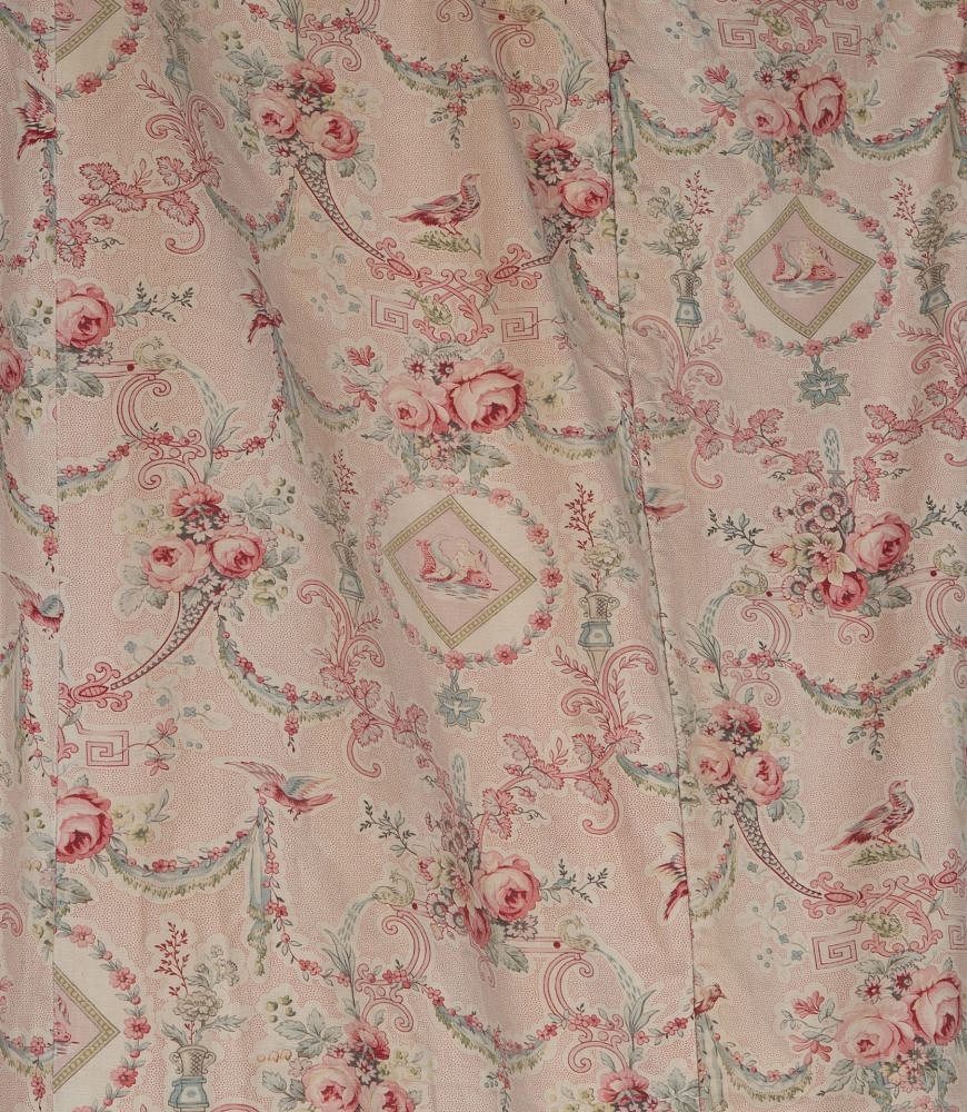 Large Set of 19th Century French Roses & Birds Linen Cotton Curtains RT4242532