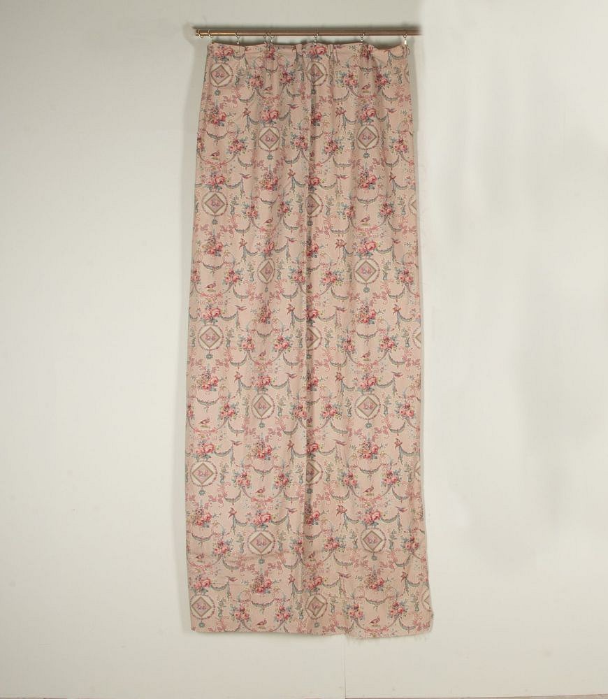 Large Set of 19th Century French Roses & Birds Linen Cotton Curtains RT4242532