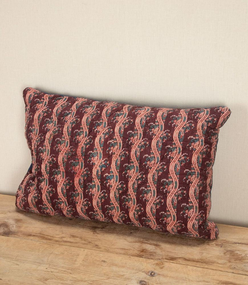19th Century French Wavy Red Printed Stripe Cushion RT4243701
