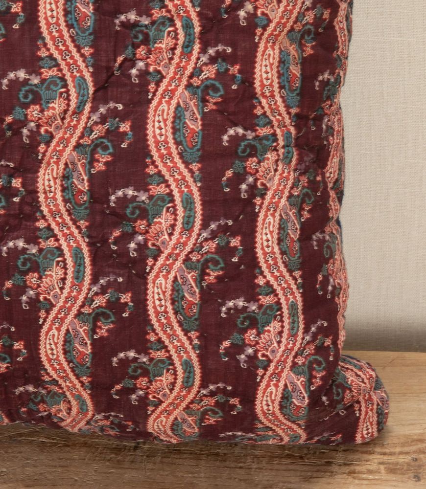 19th Century French Wavy Red Printed Stripe Cushion RT4243701