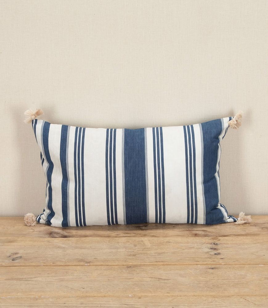 Late 19th Century French Indigo Ticking Cushion RT4243705