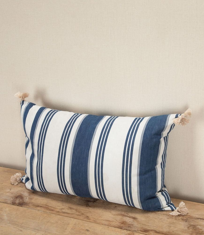 Late 19th Century French Indigo Ticking Cushion RT4243705