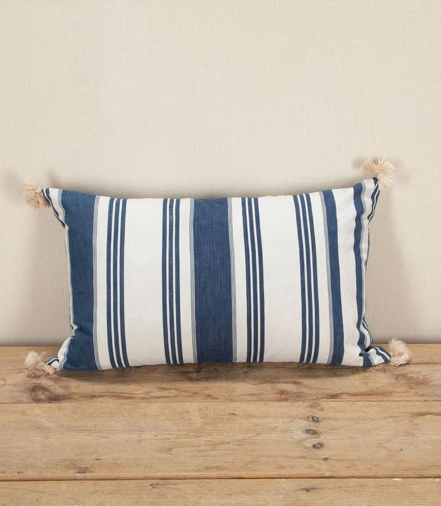 Late 19th Century French Indigo Ticking Cushion RT4243705