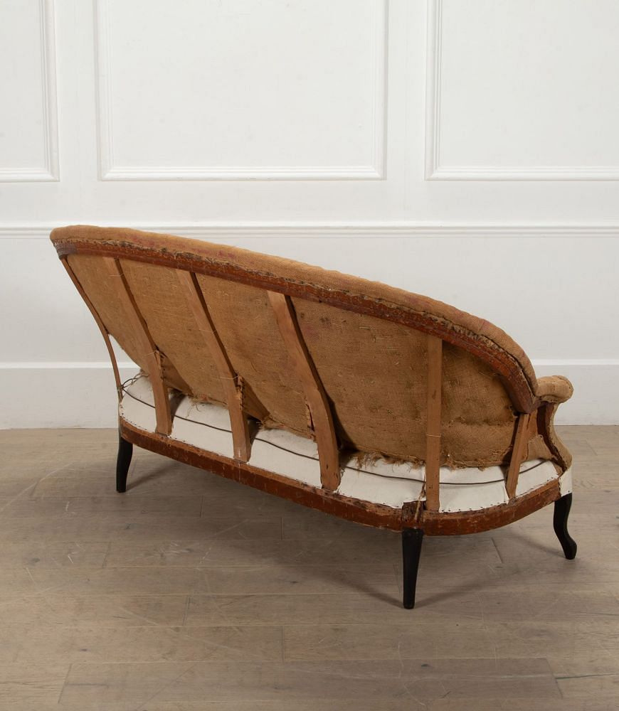 Large 19th Century French Round Back Sofa in Hessian and Calico SB7241206