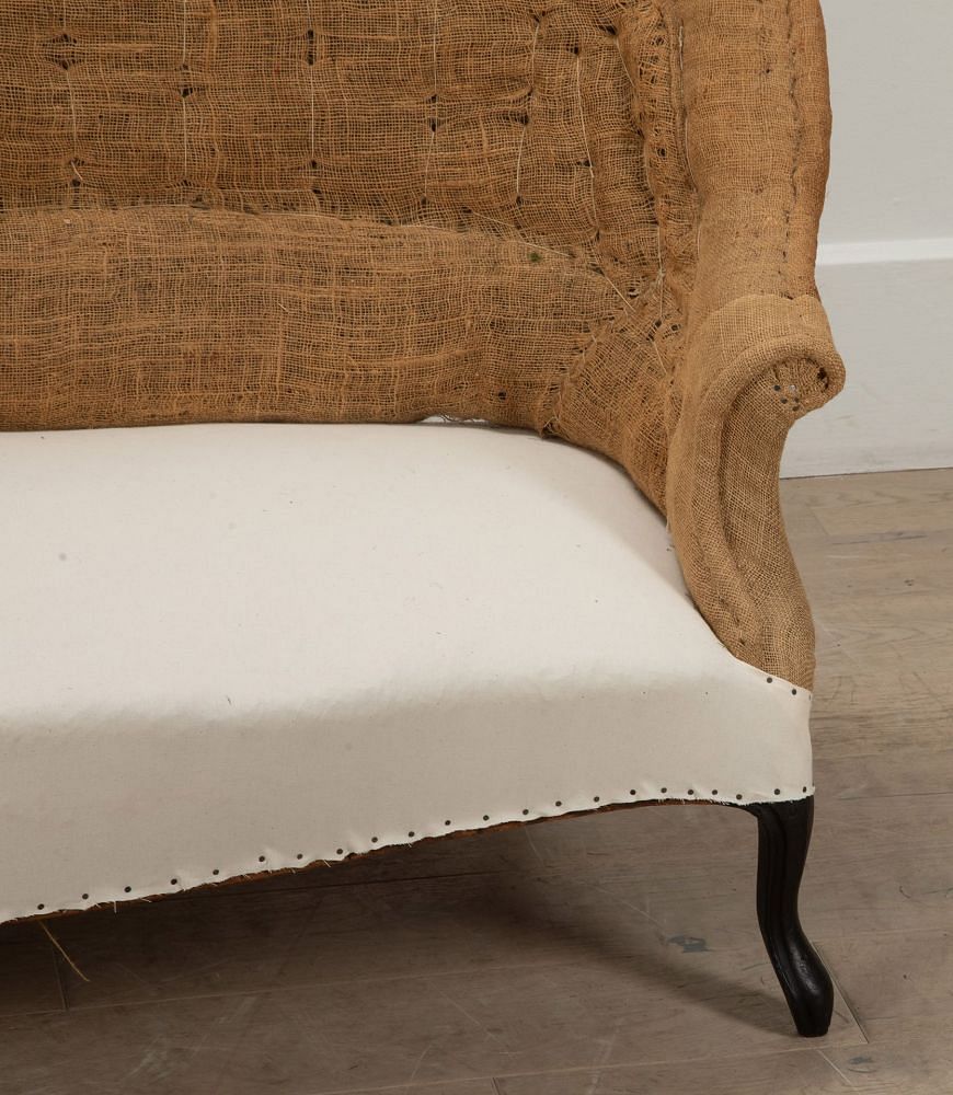 Large 19th Century French Round Back Sofa in Hessian and Calico SB7241206