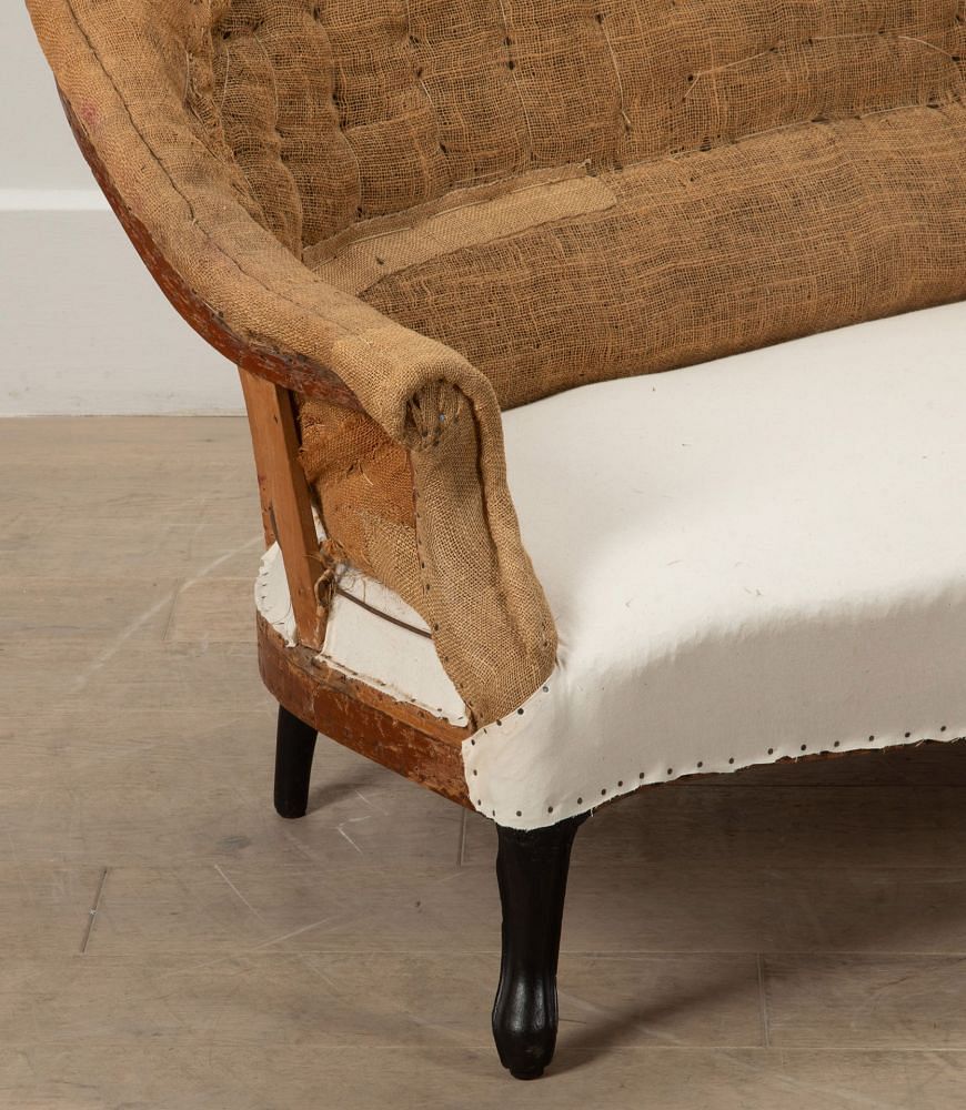 Large 19th Century French Round Back Sofa in Hessian and Calico SB7241206