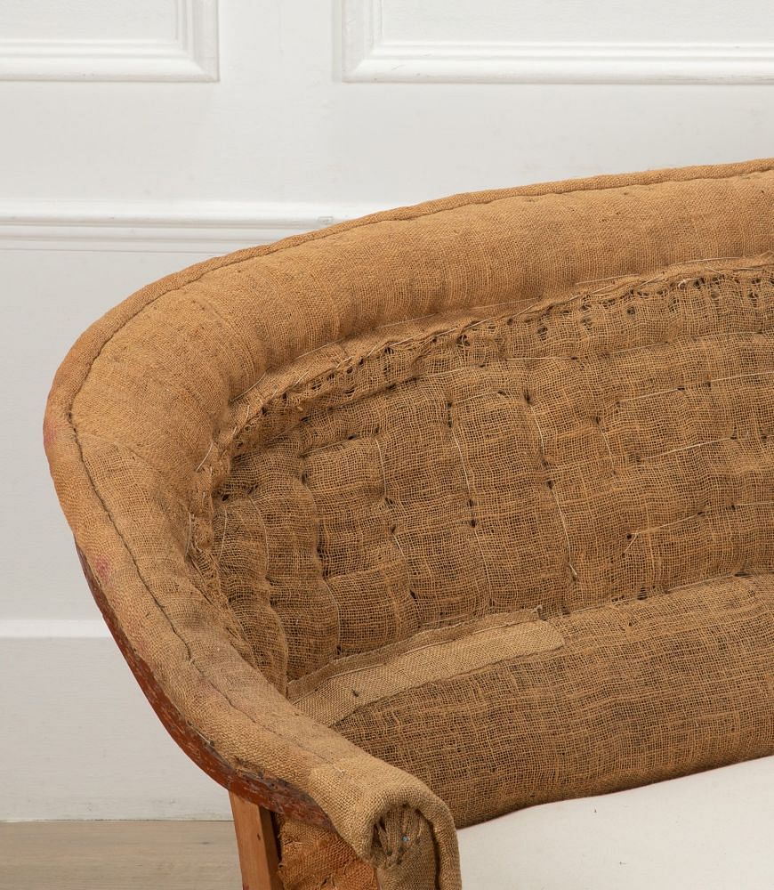 Large 19th Century French Round Back Sofa in Hessian and Calico SB7241206
