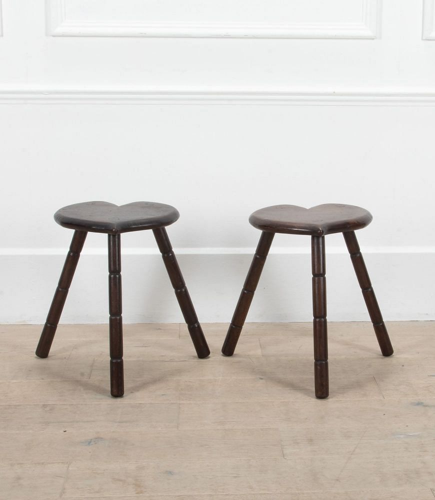 Pair of French Mid 20th Century Heart Tripod Stools ST1539407
